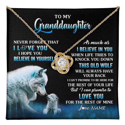 Love Knot Necklace 18K Yellow Gold Finish | 1 | Personalized To My Granddaughter From Grandma Grandpa Necklace This Old Wolf Love Granddaughter Birthday Jewelry Christmas Customized Gift Box Message Card | teecentury