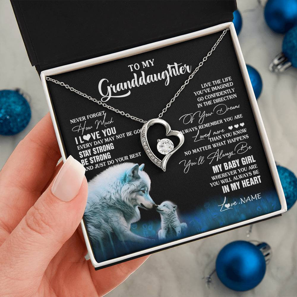 Forever Love Necklace 14K White Gold Finish | 2 | Personalized To My Granddaughter From Grandma Grandpa Necklace Wolf Never Forget How Much I Love You Birthday Gifts Christmas Customized Gift Box Message Card | teecentury