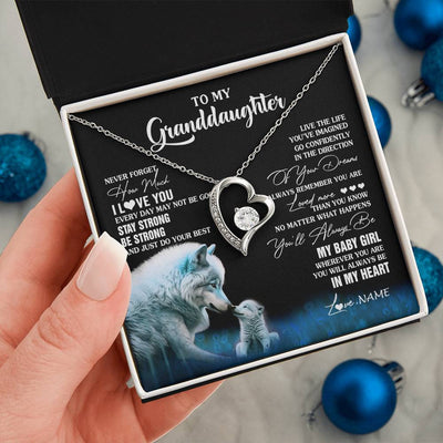 Forever Love Necklace 14K White Gold Finish | 2 | Personalized To My Granddaughter From Grandma Grandpa Necklace Wolf Never Forget How Much I Love You Birthday Gifts Christmas Customized Gift Box Message Card | teecentury