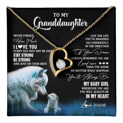 Forever Love Necklace 18K Yellow Gold Finish | 1 | Personalized To My Granddaughter From Grandma Grandpa Necklace Wolf Never Forget How Much I Love You Birthday Gifts Christmas Customized Gift Box Message Card | teecentury