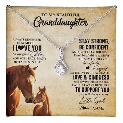 Alluring Beauty Necklace 14K White Gold Finish | 1 | Personalized To My Granddaughter From Grandma Necklace Always Remember I Love You Horse Granddaughter Birthday Christmas Customized Gift Box Message Card | teecentury