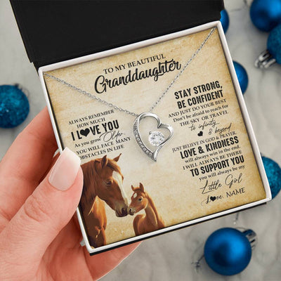 Forever Love Necklace 14K White Gold Finish | 2 | Personalized To My Granddaughter From Grandma Necklace Always Remember I Love You Horse Granddaughter Birthday Christmas Customized Gift Box Message Card | teecentury