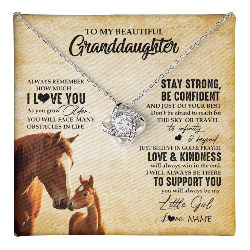 Love Knot Necklace 14K White Gold Finish | 1 | Personalized To My Granddaughter From Grandma Necklace Always Remember I Love You Horse Granddaughter Birthday Christmas Customized Gift Box Message Card | teecentury