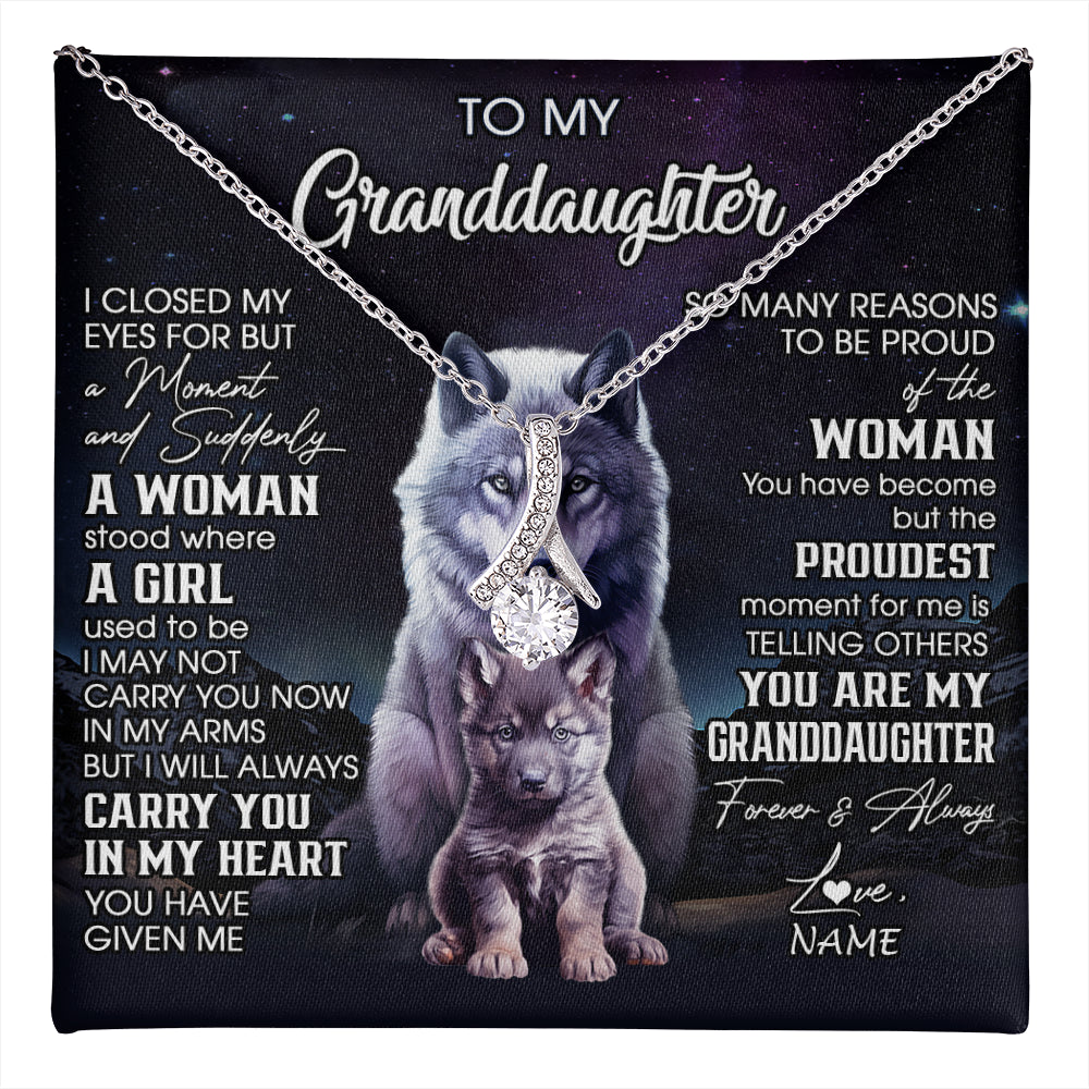 Alluring Beauty Necklace 14K White Gold Finish | 1 | Personalized To My Granddaughter From Grandma Necklace I Close My Eyes Wolf Granddaughter Birthday Gifts Jewelry Christmas Customized Gift Box Message Card | teecentury