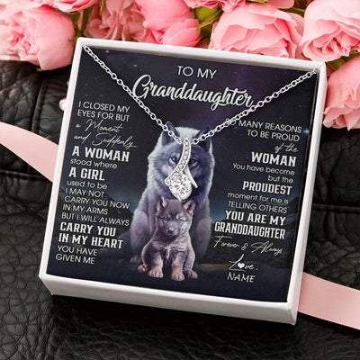 Alluring Beauty Necklace 14K White Gold Finish | 2 | Personalized To My Granddaughter From Grandma Necklace I Close My Eyes Wolf Granddaughter Birthday Gifts Jewelry Christmas Customized Gift Box Message Card | teecentury