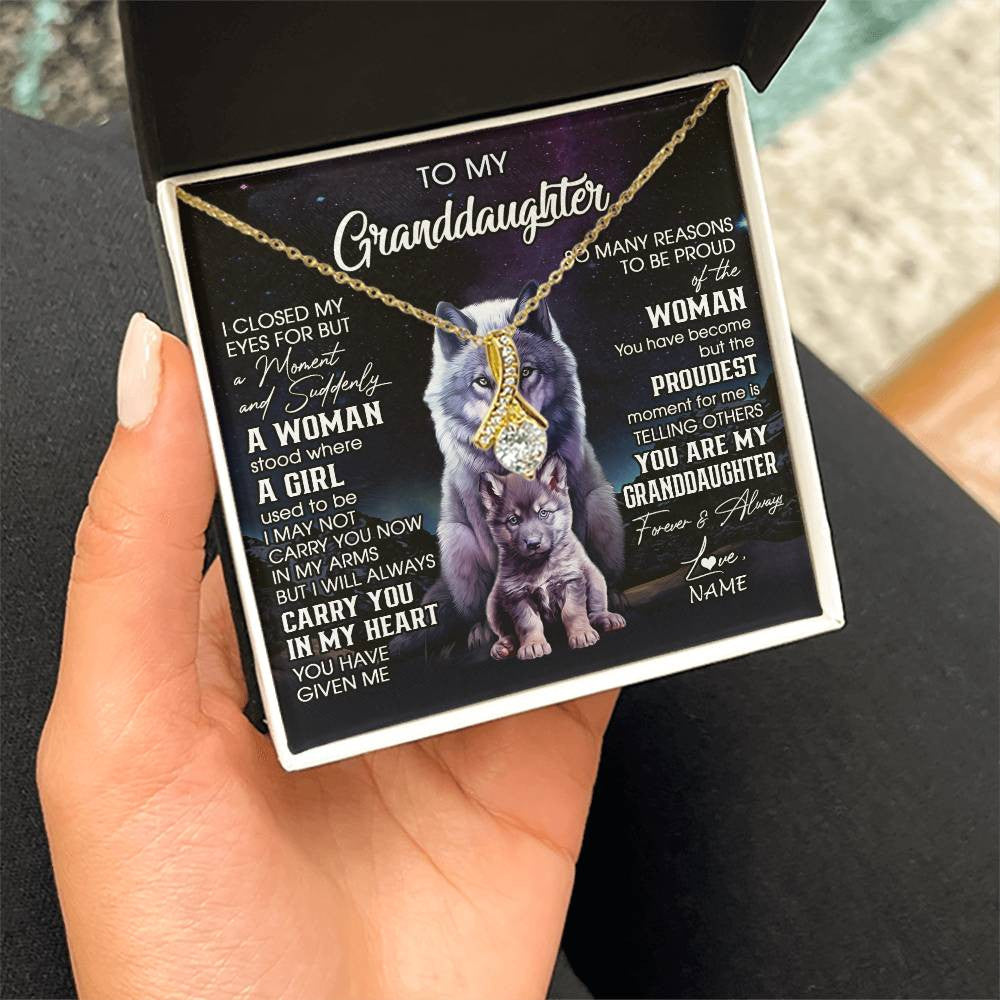 Alluring Beauty Necklace 18K Yellow Gold Finish | 2 | Personalized To My Granddaughter From Grandma Necklace I Close My Eyes Wolf Granddaughter Birthday Gifts Jewelry Christmas Customized Gift Box Message Card | teecentury