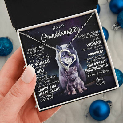 Forever Love Necklace 14K White Gold Finish | 2 | Personalized To My Granddaughter From Grandma Necklace I Close My Eyes Wolf Granddaughter Birthday Gifts Jewelry Christmas Customized Gift Box Message Card | teecentury