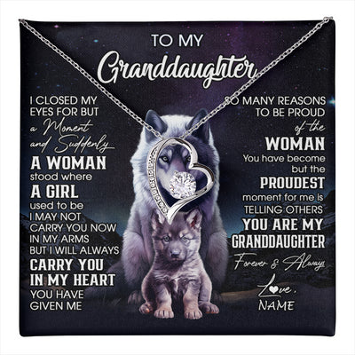 Forever Love Necklace 14K White Gold Finish | 1 | Personalized To My Granddaughter From Grandma Necklace I Close My Eyes Wolf Granddaughter Birthday Gifts Jewelry Christmas Customized Gift Box Message Card | teecentury