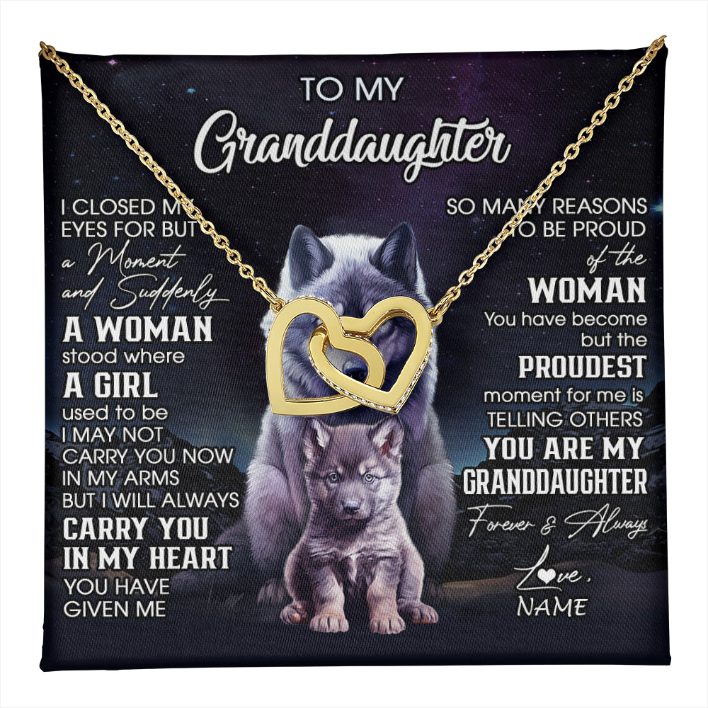 Interlocking Hearts Necklace 18K Yellow Gold Finish | 1 | Personalized To My Granddaughter From Grandma Necklace I Close My Eyes Wolf Granddaughter Birthday Gifts Jewelry Christmas Customized Gift Box Message Card | teecentury