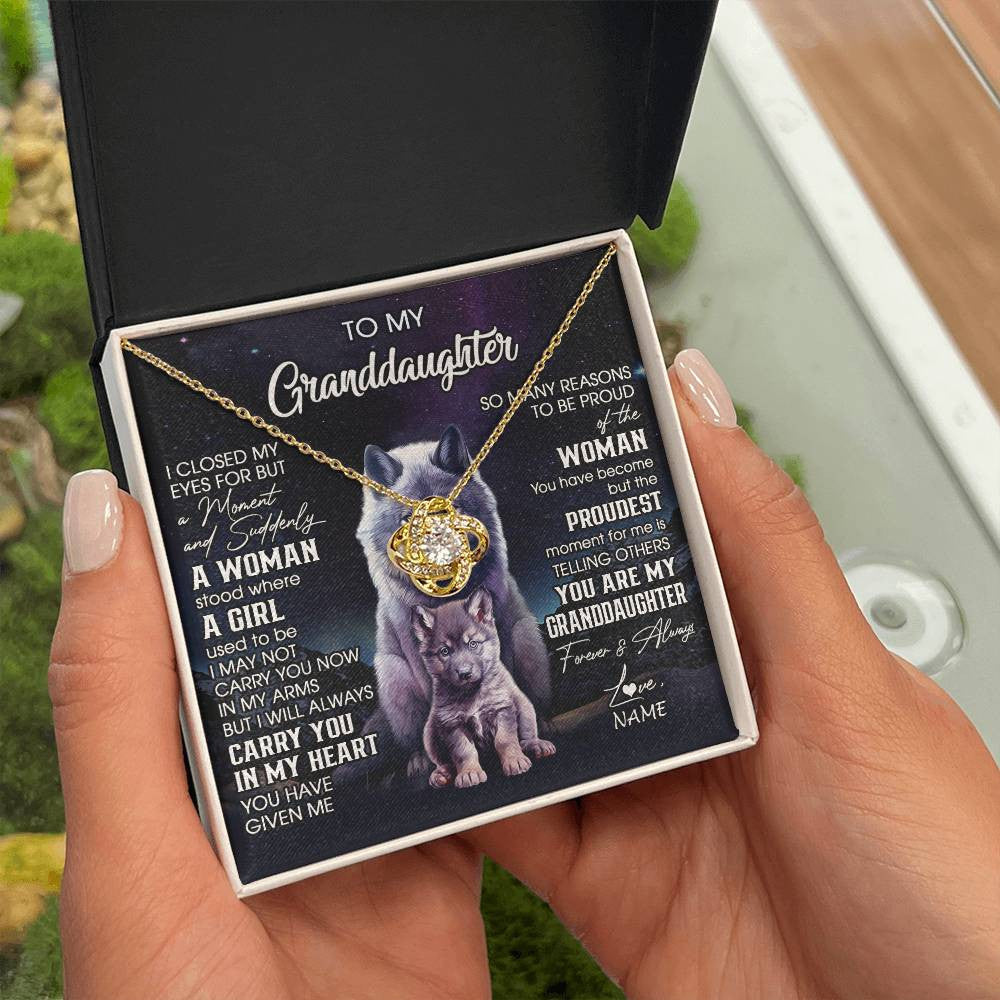 Love Knot Necklace 18K Yellow Gold Finish | 2 | Personalized To My Granddaughter From Grandma Necklace I Close My Eyes Wolf Granddaughter Birthday Gifts Jewelry Christmas Customized Gift Box Message Card | teecentury