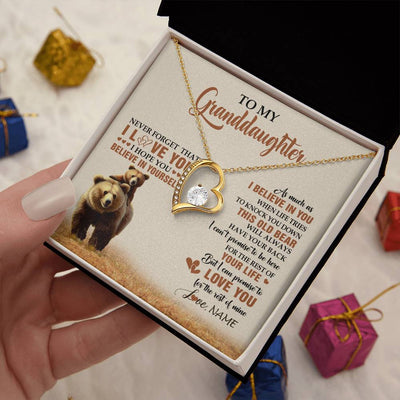 Forever Love Necklace 18K Yellow Gold Finish | 2 | Personalized To My Granddaughter From Grandma Necklace This Old Bear Love You Granddaughter Birthday Graduation Christmas Customized Gift Box Message Card | teecentury