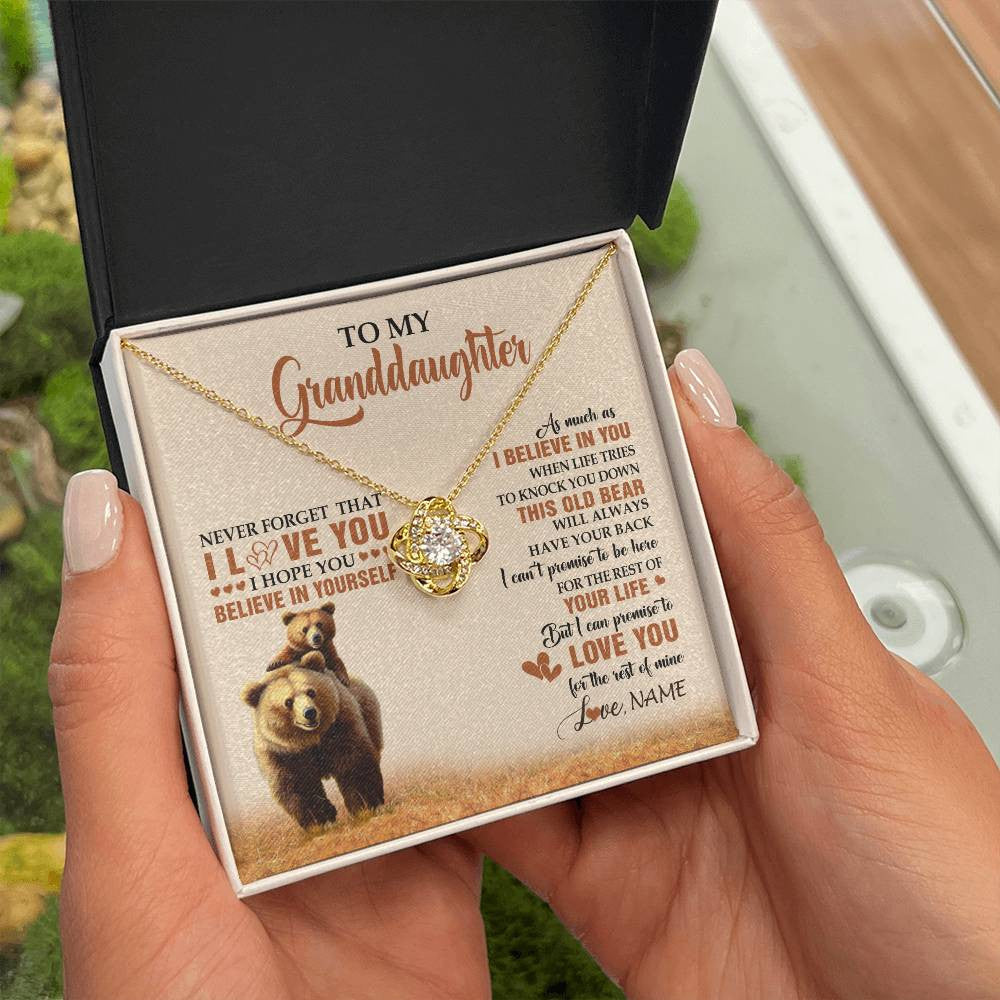 Love Knot Necklace 18K Yellow Gold Finish | 2 | Personalized To My Granddaughter From Grandma Necklace This Old Bear Love You Granddaughter Birthday Graduation Christmas Customized Gift Box Message Card | teecentury