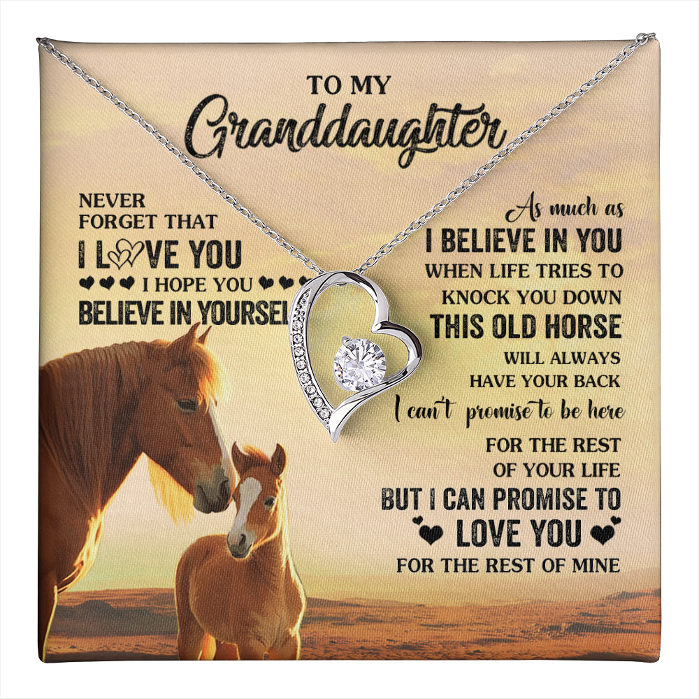 Forever Love Necklace 14K White Gold Finish | 1 | Personalized To My Granddaughter From Grandma Necklace This Old Horse Love You Granddaughter Birthday Gifts Jewelry Christmas Customized Gift Box Message Card | teecentury