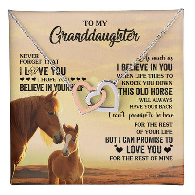 Interlocking Hearts Necklace Stainless Steel & Rose Gold Finish | 1 | Personalized To My Granddaughter From Grandma Necklace This Old Horse Love You Granddaughter Birthday Gifts Jewelry Christmas Customized Gift Box Message Card | teecentury