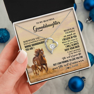 Forever Love Necklace 14K White Gold Finish | 2 | Personalized To My Granddaughter From Grandma Necklace Whenever You Feel Horse Granddaughter Birthday Gifts Jewelry Christmas Customized Gift Box Message Card | teecentury