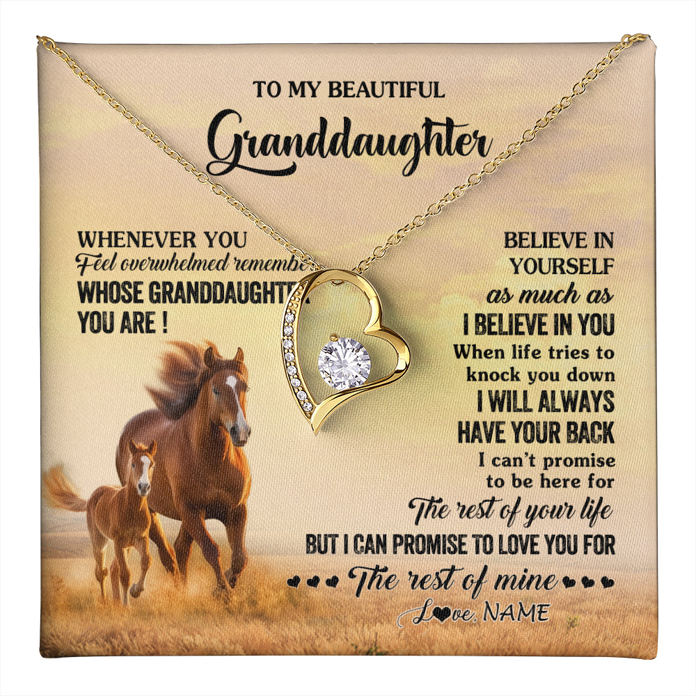 Forever Love Necklace 18K Yellow Gold Finish | 1 | Personalized To My Granddaughter From Grandma Necklace Whenever You Feel Horse Granddaughter Birthday Gifts Jewelry Christmas Customized Gift Box Message Card | teecentury