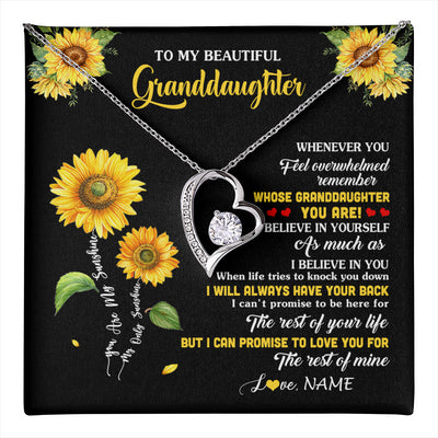 Forever Love Necklace 14K White Gold Finish | 1 | Personalized To My Granddaughter From Grandma Necklace Whenever You Feel Sunflower Granddaughter Birthday Graduation Christmas Customized Gift Box Message Card | teecentury