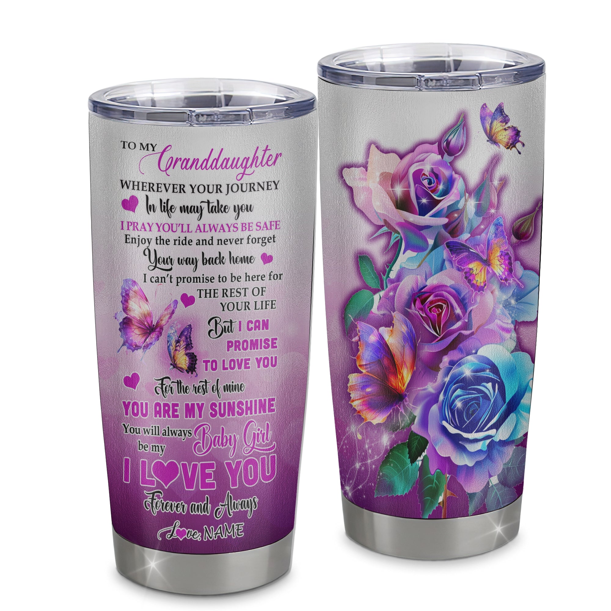 Personalized To My Granddaughter From Grandma Stainless Steel Tumbler Cup Wherever Your Journey In Life Butterfly Granddaughter Birthday Graduation Christmas Travel Mug | teecentury