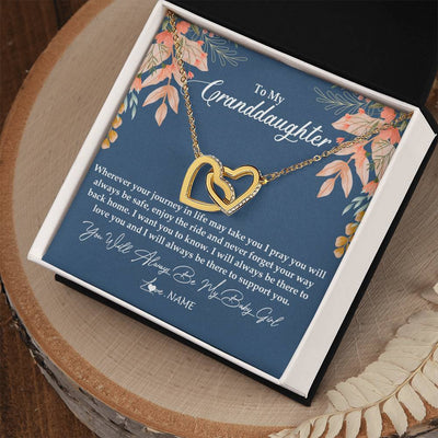Interlocking Hearts Necklace 18K Yellow Gold Finish | Personalized To My Granddaughter From Grandma You Will Always Be My Baby Girl Granddaughter Jewelry Birthday Christmas Customized Gift Box Message Card | teecentury