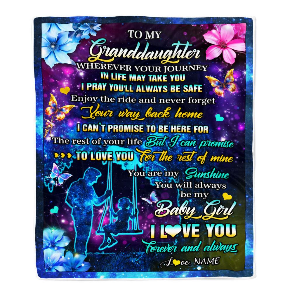 Personalized To My Granddaughter From Grandpa Blanket Flower Wherever Your Journey Granddaughter Birthday Gifts Graduation Christmas Customized Fleece Blanket | teecentury