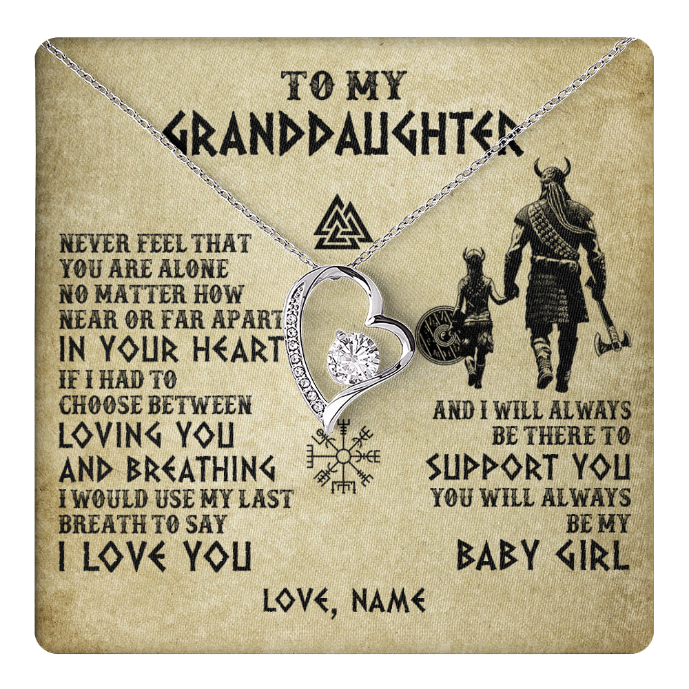 Forever Love Necklace 14K White Gold Finish | 1 | Personalized To My Granddaughter From Grandpa Necklace Viking Never Feel That You Are Alone Viking Birthday Gifts Christmas Customized Gift Box Message Card | teecentury