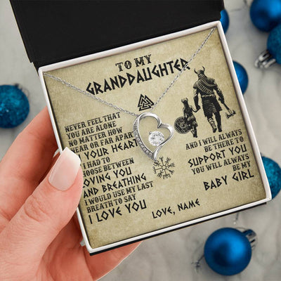 Forever Love Necklace 14K White Gold Finish | 2 | Personalized To My Granddaughter From Grandpa Necklace Viking Never Feel That You Are Alone Viking Birthday Gifts Christmas Customized Gift Box Message Card | teecentury