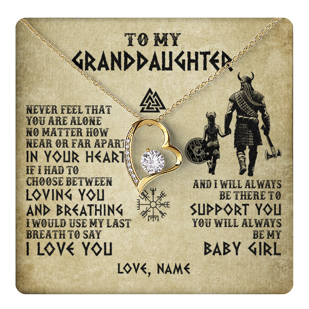 Forever Love Necklace 18K Yellow Gold Finish | 1 | Personalized To My Granddaughter From Grandpa Necklace Viking Never Feel That You Are Alone Viking Birthday Gifts Christmas Customized Gift Box Message Card | teecentury