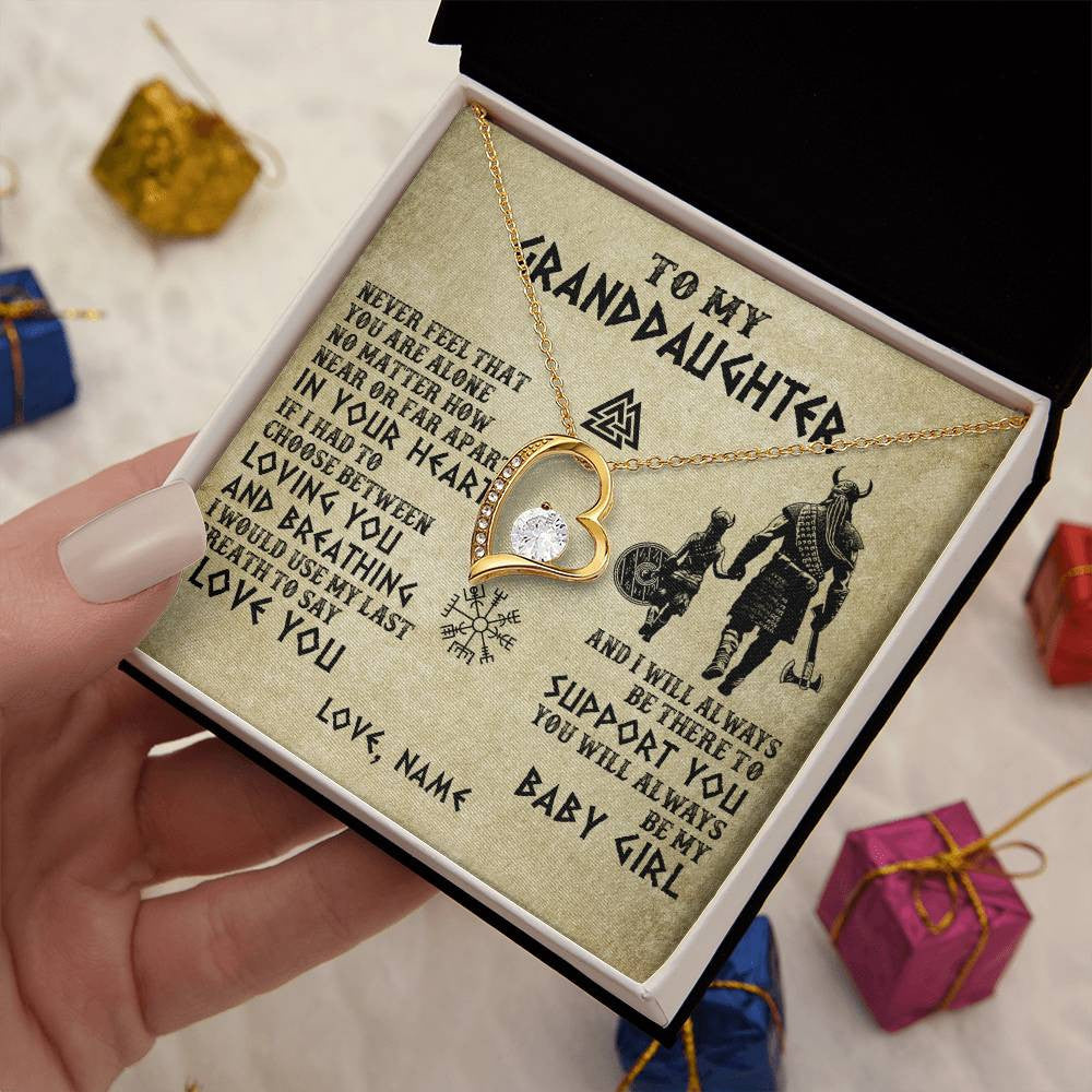 Forever Love Necklace 18K Yellow Gold Finish | 2 | Personalized To My Granddaughter From Grandpa Necklace Viking Never Feel That You Are Alone Viking Birthday Gifts Christmas Customized Gift Box Message Card | teecentury
