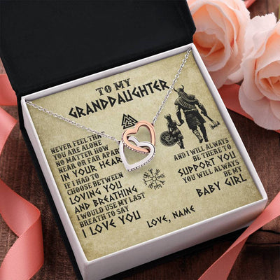 Interlocking Hearts Necklace Stainless Steel & Rose Gold Finish | 2 | Personalized To My Granddaughter From Grandpa Necklace Viking Never Feel That You Are Alone Viking Birthday Gifts Christmas Customized Gift Box Message Card | teecentury
