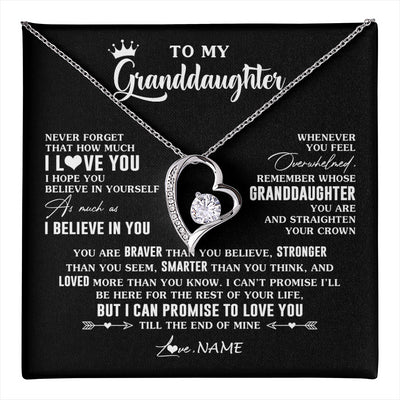 Forever Love Necklace 14K White Gold Finish | 1 | Personalized To My Granddaughter Gifs From Grandma Necklace How Much I Love You Granddaughter Birthday Graduation Christmas Customized Gift Box Message Card | teecentury