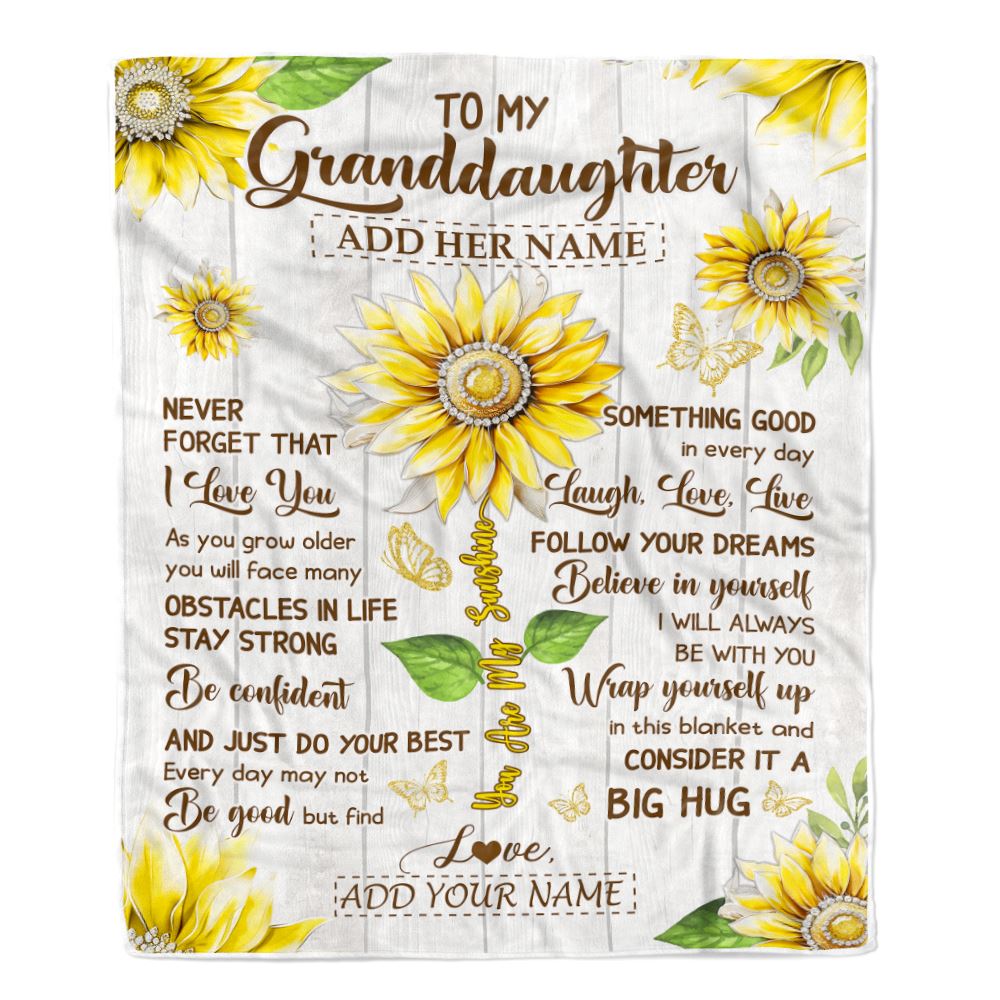 Personalized To My Granddaughter Gift Blanket From Grandma Grandpa Sunflower Laugh Love Live Granddaughter Birthday Idea Graduation Christmas Fleece Blanket | teecentury