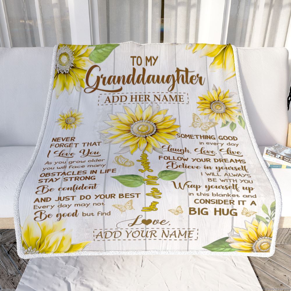 Personalized To My Granddaughter Gift Blanket From Grandma Grandpa Sunflower Laugh Love Live Granddaughter Birthday Idea Graduation Christmas Fleece Blanket | teecentury
