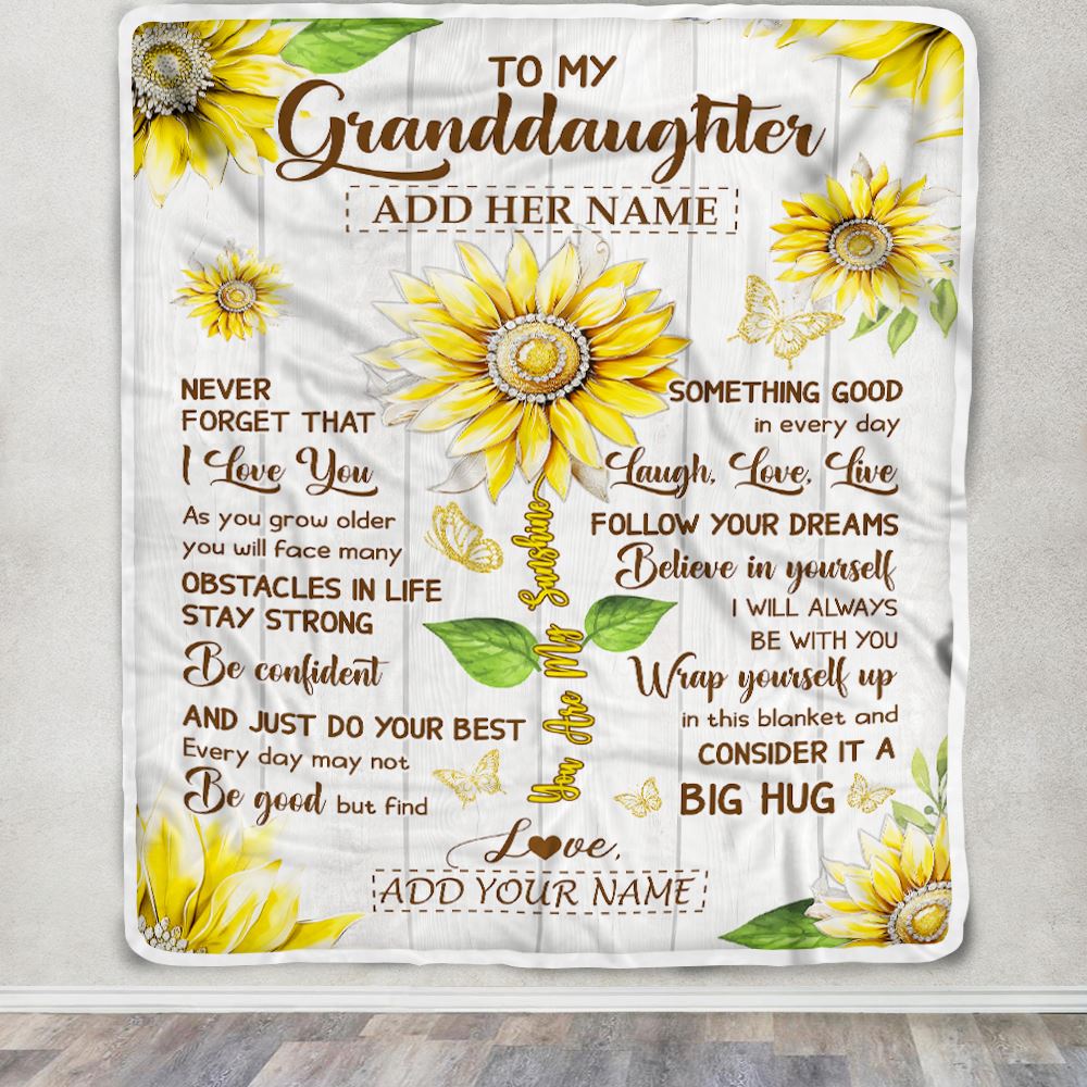 Personalized To My Granddaughter Gift Blanket From Grandma Grandpa Sunflower Laugh Love Live Granddaughter Birthday Idea Graduation Christmas Fleece Blanket | teecentury