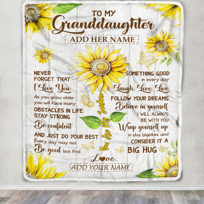 Personalized To My Granddaughter Gift Blanket From Grandma Grandpa Sunflower Laugh Love Live Granddaughter Birthday Idea Graduation Christmas Fleece Blanket | teecentury