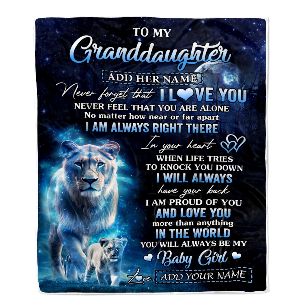 Personalized To My Granddaughter Gift Blanket From Grandma Never Feel That You Are Alone Lion Granddaughter Birthday Christmas Customized Fleece Throw Blanket | teecentury