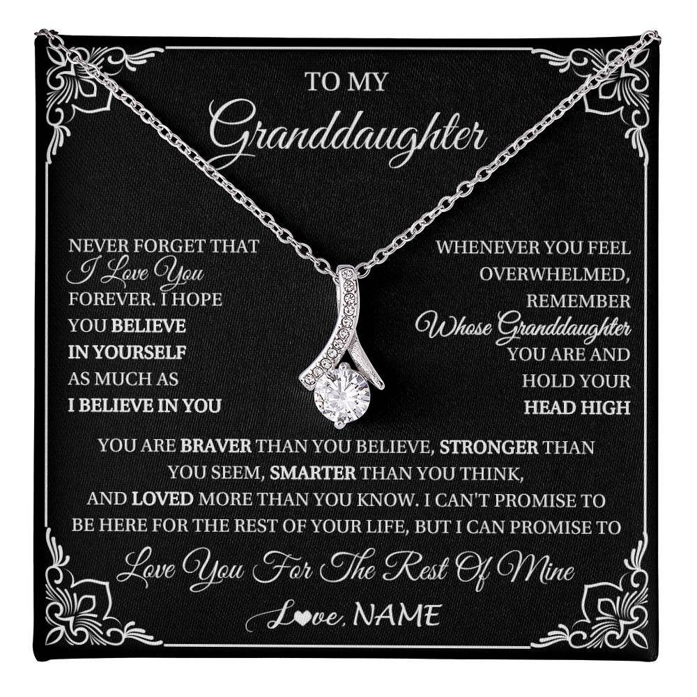 Alluring Beauty Necklace 14K White Gold Finish | 1 | Personalized To My Granddaughter Gift From Grandma Necklace I Love You Believe In You Granddaughter Birthday Gifts Christmas Customized Gift Box Message Card | teecentury
