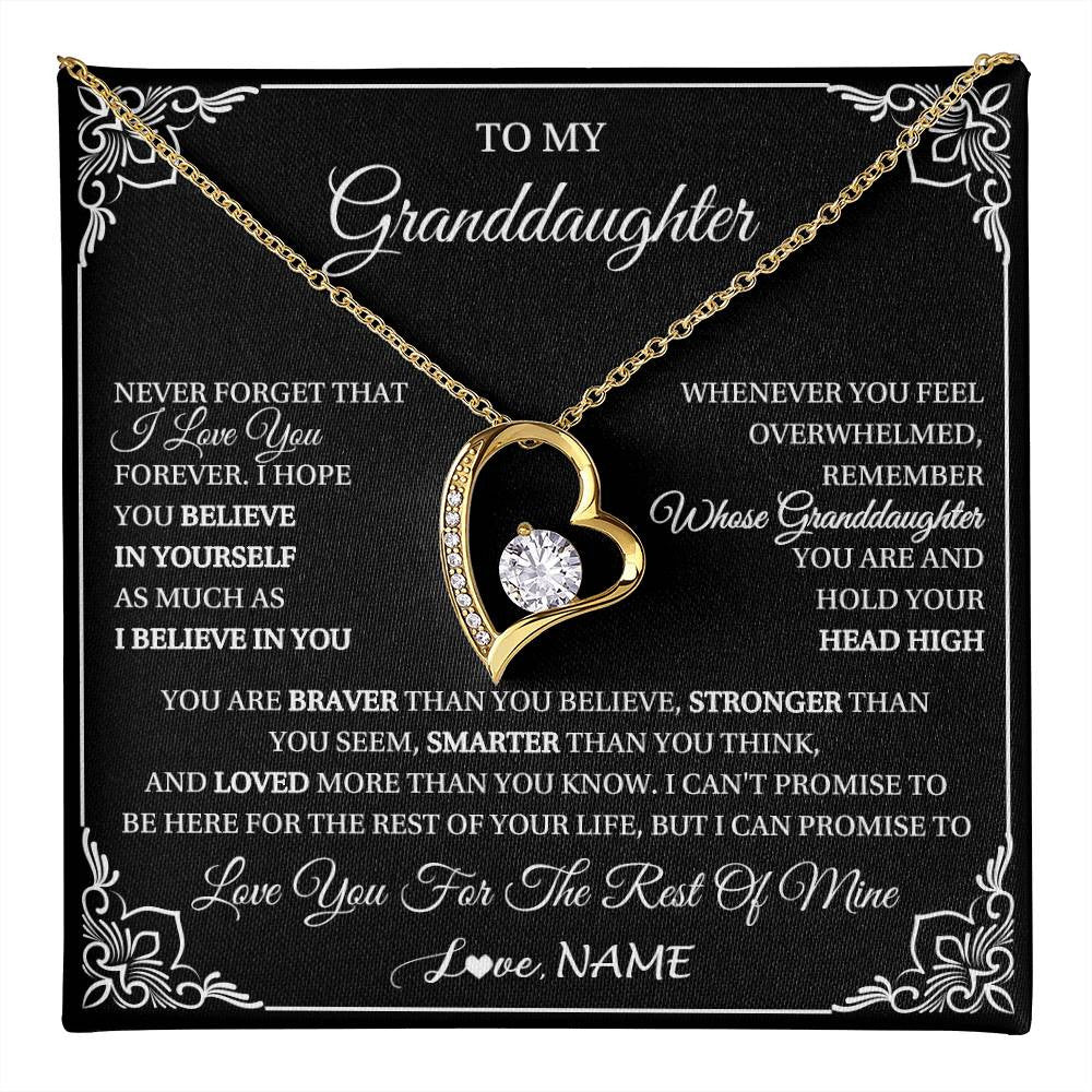 Forever Love Necklace 18K Yellow Gold Finish | 1 | Personalized To My Granddaughter Gift From Grandma Necklace I Love You Believe In You Granddaughter Birthday Gifts Christmas Customized Gift Box Message Card | teecentury