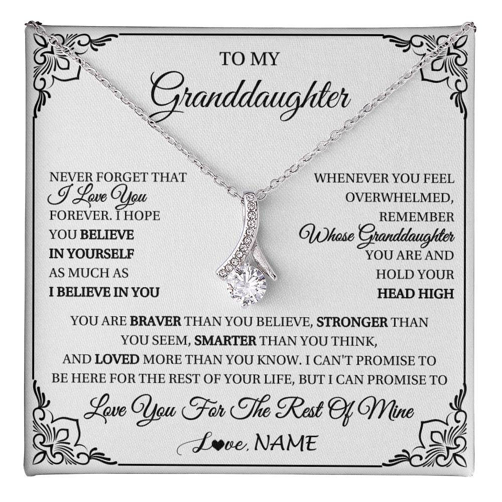 Alluring Beauty Necklace 14K White Gold Finish | 1 | Personalized To My Granddaughter Gift Necklace From Grandma Necklace I Love You Believe In You Granddaughter Birthday Gifts Christmas Customized Gift Box Message Card | teecentury