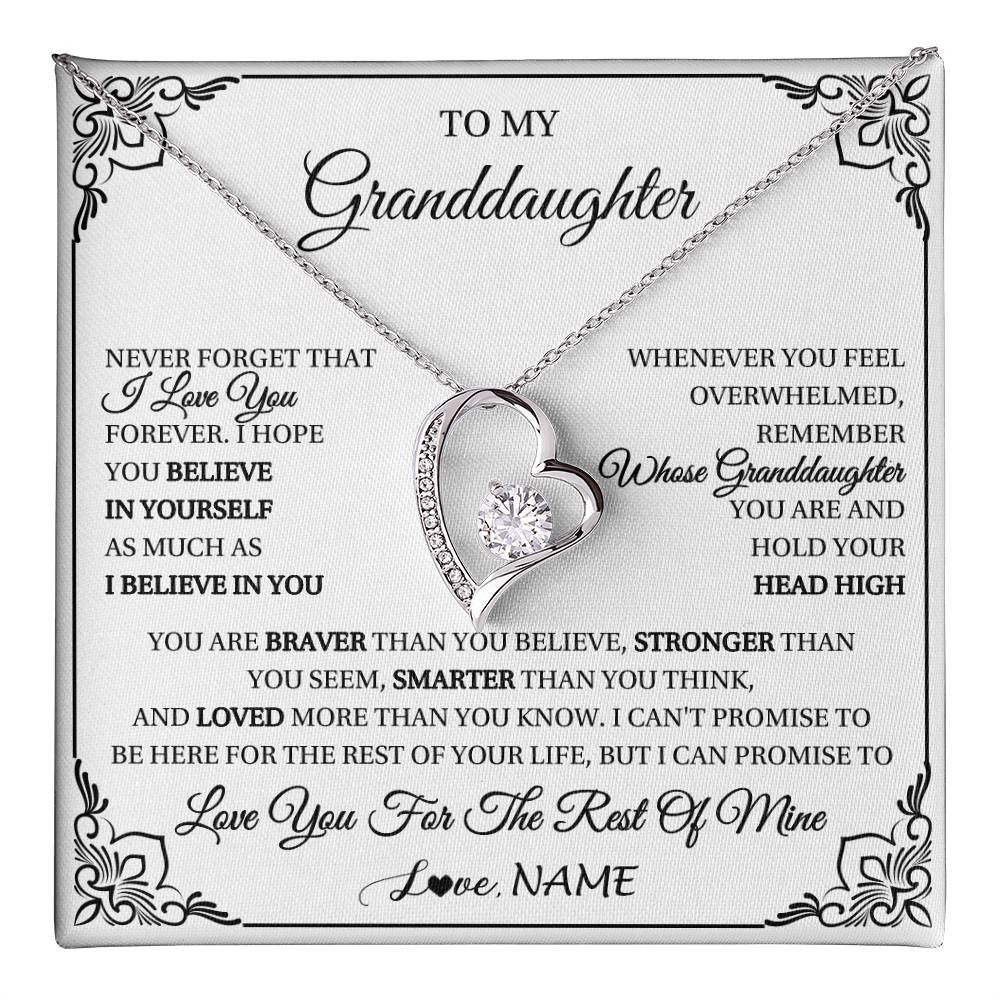 Forever Love Necklace 14K White Gold Finish | 1 | Personalized To My Granddaughter Gift Necklace From Grandma Necklace I Love You Believe In You Granddaughter Birthday Gifts Christmas Customized Gift Box Message Card | teecentury