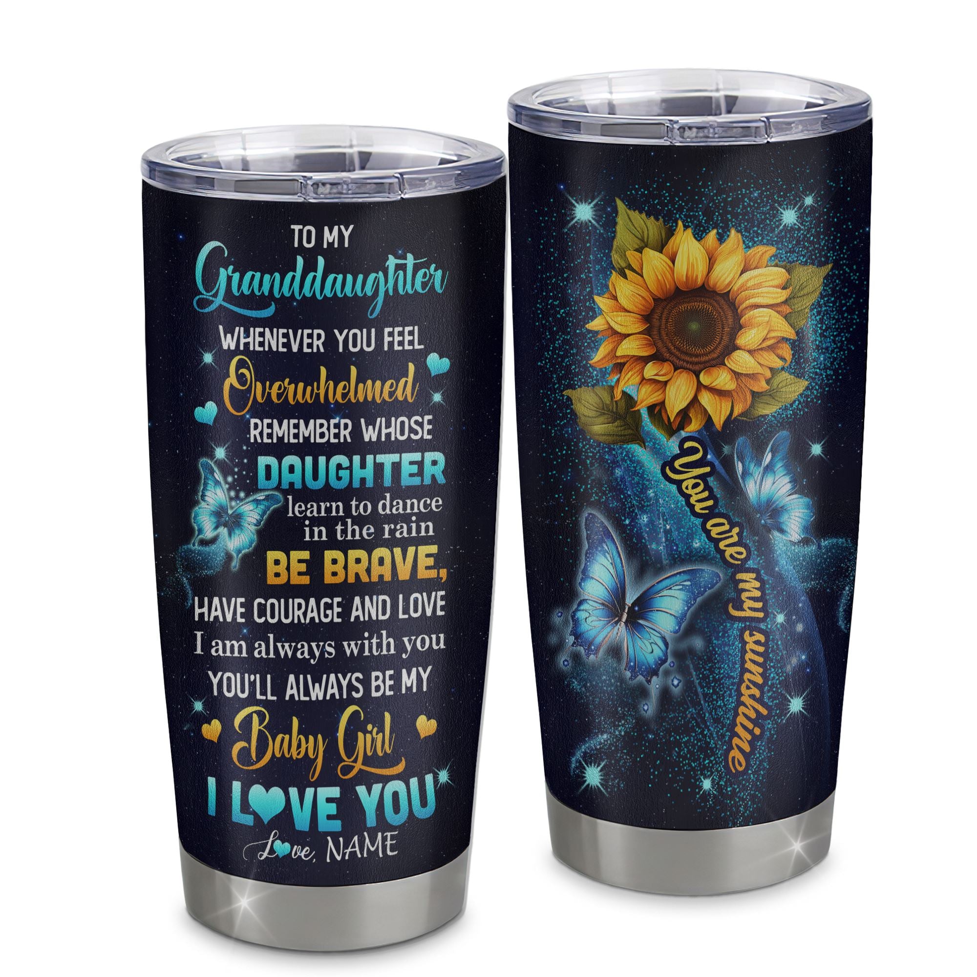 Personalized To My Granddaughter Gift Tumbler From Grandma Stainless Steel Cup Sunflower My Baby Girl Granddaughter Birthday Graduation Christmas Travel Mug | teecentury