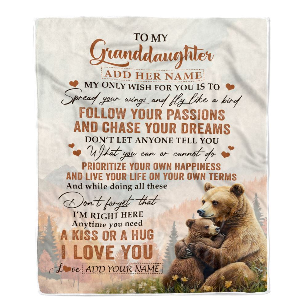 Personalized To My Granddaughter Gifts Blanket From Grandma Bear My Only Wish For You Granddaughter Birthday Gifts Graduation Christmas Fleece Throw Blanket | teecentury
