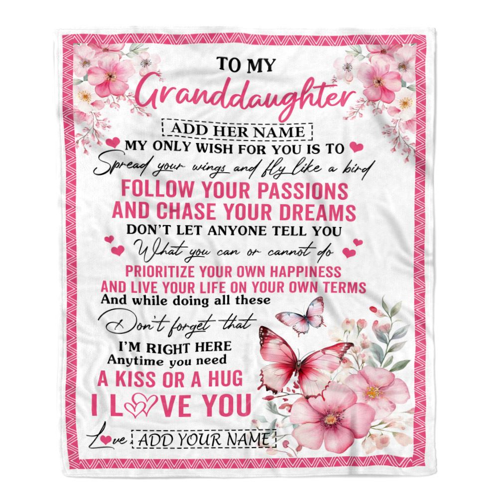 Personalized To My Granddaughter Gifts Blanket From Grandma Butterfly My Only Wish For You Granddaughter Birthday Gifts Graduation Christmas Fleece Blanket | teecentury
