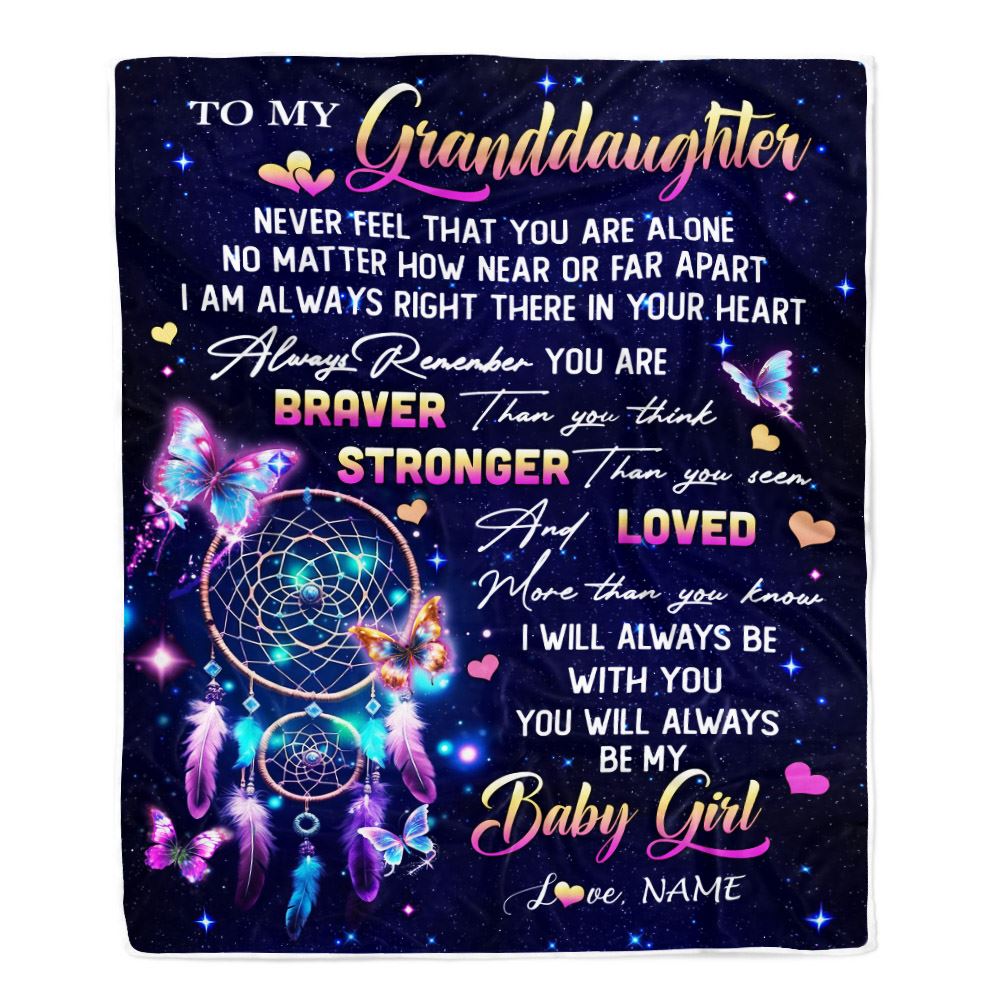 Personalized To My Granddaughter Gifts Blanket From Grandma Dream Catcher Butterfly Girl Granddaughter Birthday Graduation Christmas Customized Fleece Blanket | teecentury