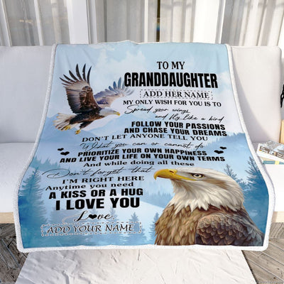 Personalized To My Granddaughter Gifts Blanket From Grandma Eagle My Only Wish For You Granddaughter Birthday Gifts Graduation Christmas Fleece Throw Blanket | teecentury