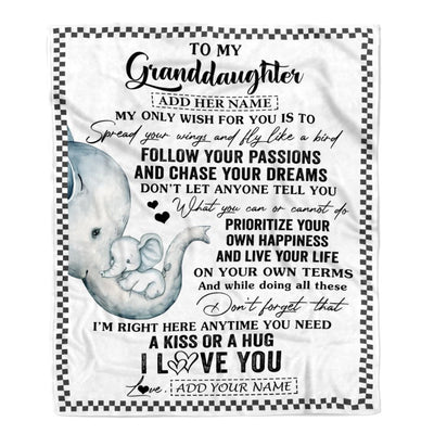 Personalized To My Granddaughter Gifts Blanket From Grandma Elephant My Only Wish For You Granddaughter Birthday Gifts Graduation Christmas Fleece Blanket | teecentury