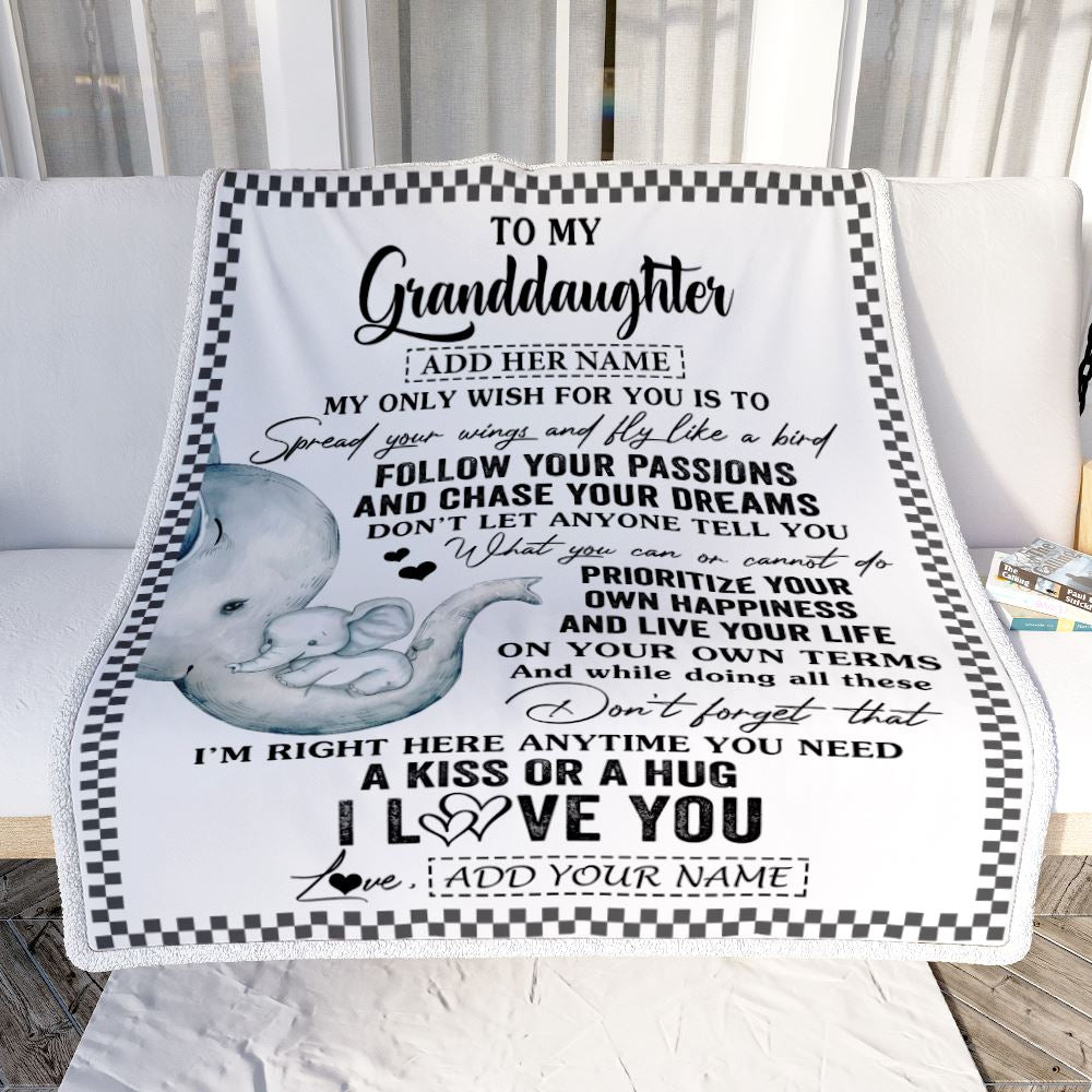 Personalized To My Granddaughter Gifts Blanket From Grandma Elephant My Only Wish For You Granddaughter Birthday Gifts Graduation Christmas Fleece Blanket | teecentury