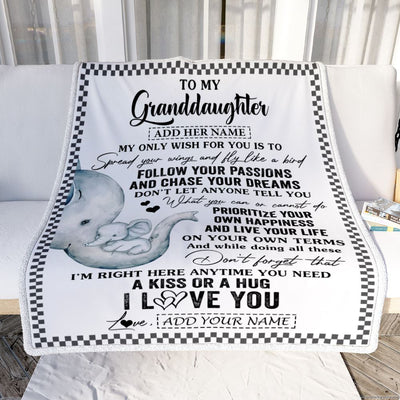 Personalized To My Granddaughter Gifts Blanket From Grandma Elephant My Only Wish For You Granddaughter Birthday Gifts Graduation Christmas Fleece Blanket | teecentury