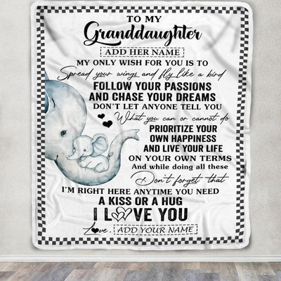 Personalized To My Granddaughter Gifts Blanket From Grandma Elephant My Only Wish For You Granddaughter Birthday Gifts Graduation Christmas Fleece Blanket | teecentury