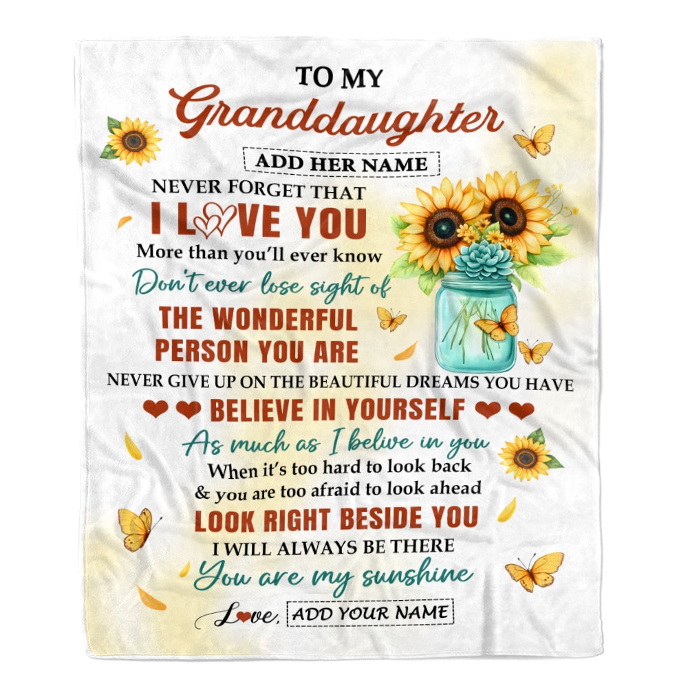 Personalized To My Granddaughter Gifts Blanket From Grandma Encouragement Sunflower Presents For Granddaughter Birthday Gifts Christmas Fleece Throw Blanket | teecentury