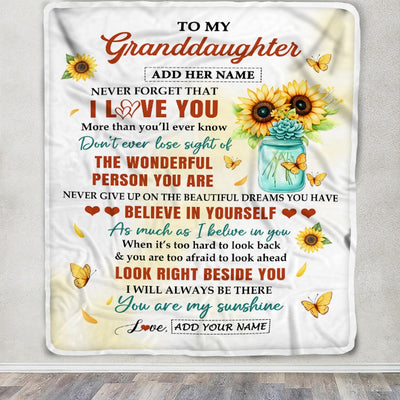 Personalized To My Granddaughter Gifts Blanket From Grandma Encouragement Sunflower Presents For Granddaughter Birthday Gifts Christmas Fleece Throw Blanket | teecentury